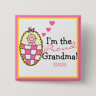 Badge Carré 5 Cm Je suis le grand-père rose