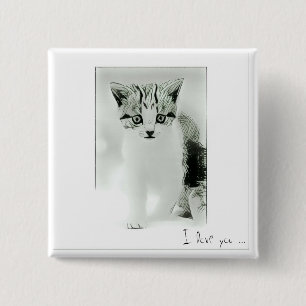 Badge Carré 5 Cm Je t'aime Bouton Chat