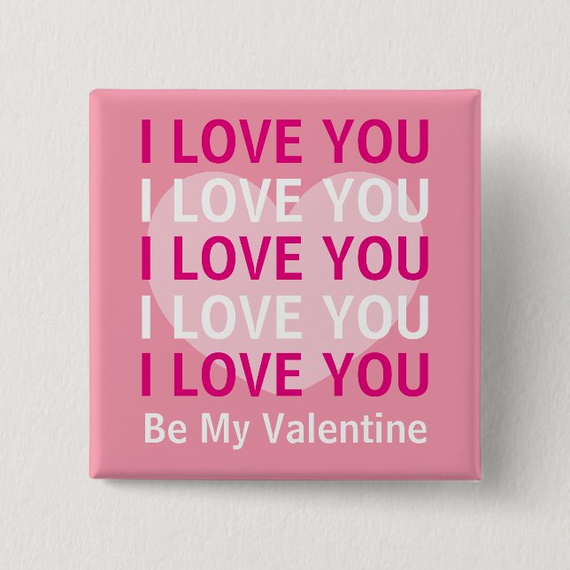 Badge Carré 5 Cm Je t'aime Saint-Valentin avec cœur rose (Devant)