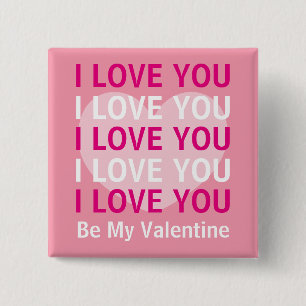 Badge Carré 5 Cm Je t'aime Valentine avec coeur rose