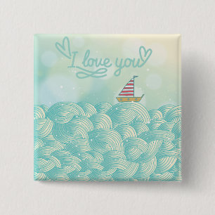 Badge Carré 5 Cm Je t'aime voilier