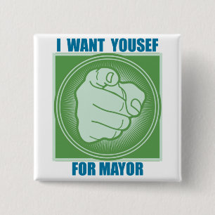 BADGE CARRÉ 5 CM JE VEUX YOUSEF COMME MAIRE