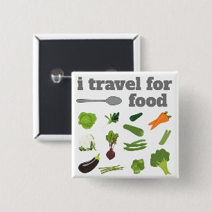 Badge Carré 5 Cm je voyage pour food Button