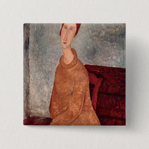 Badge Carré 5 Cm Jeanne Hebuterne dans un pullover jaune, 1918-19