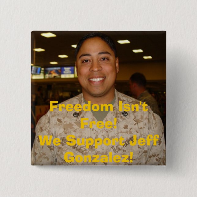 Badge Carré 5 Cm jeff2, liberté n'est pas libre ! Nous soutenons (Devant)