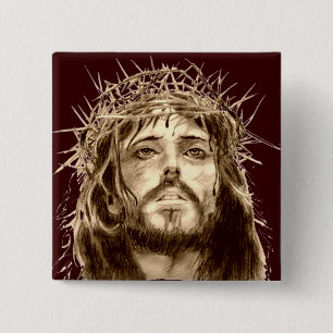 Badge Carré 5 Cm Jésus-Christ avec une couronne des épines