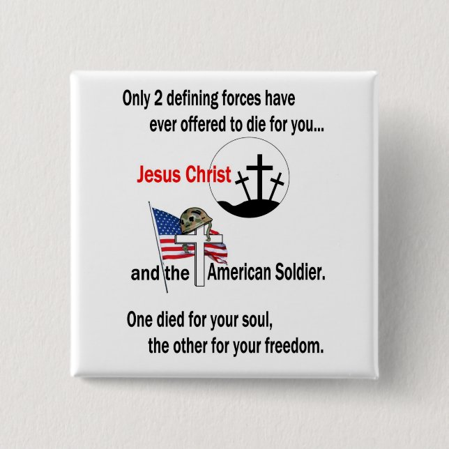 Badge Carré 5 Cm Jésus-Christ et le soldat américain (Devant)