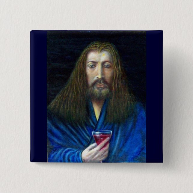 BADGE CARRÉ 5 CM JÉSUS CHRIST, LA CHALICE D'EMMAUS (Devant)