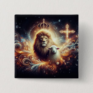 Badge Carré 5 Cm Jésus est le Lion et l'Agneau