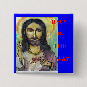 BADGE CARRÉ 5 CM JÉSUS, EST, MANIÈRE