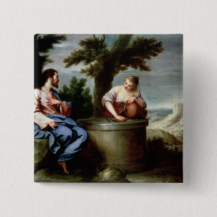 Badge Carré 5 Cm Jésus et la femme samaritaine