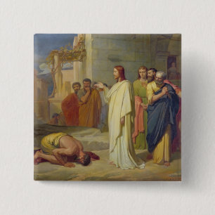 Badge Carré 5 Cm Jésus guérissant le lépreux, 1864