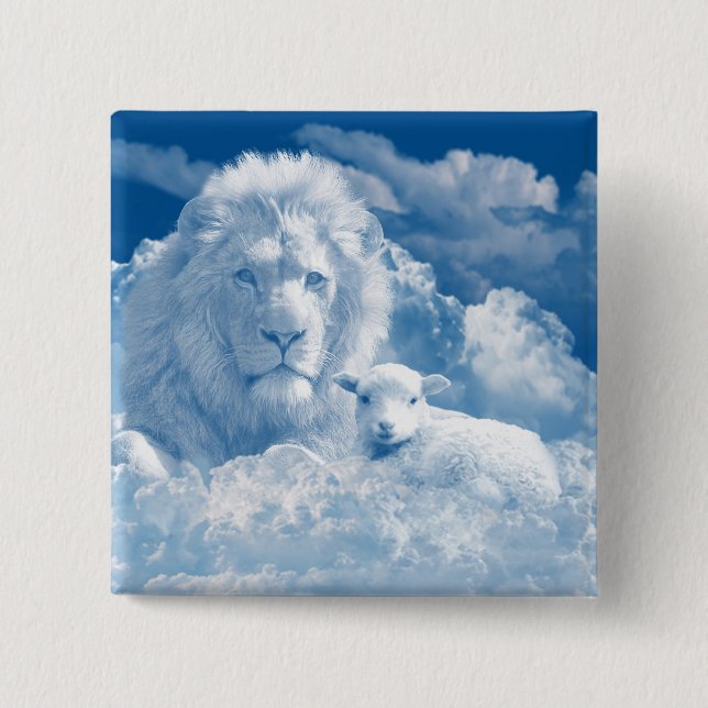 BADGE CARRÉ 5 CM JÉSUS L'AGNEAU ET JÉSUS LE LION (Devant)