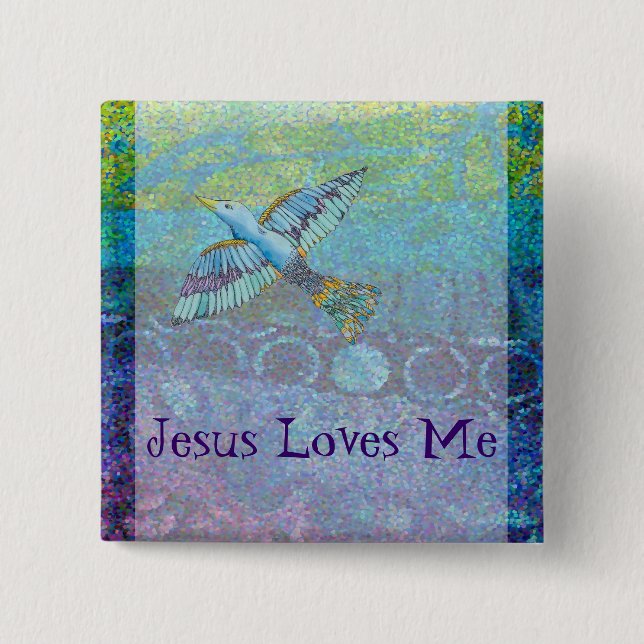 Badge Carré 5 Cm Jésus m'aiment (Devant)