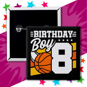 Badge Carré 5 Cm Jeu de basket-ball 8 ans Thème 8ème anniversaire G