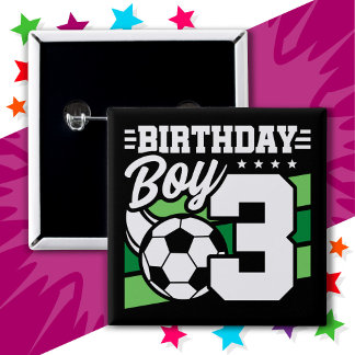 Badge Carré 5 Cm Jeu de football de 3 ans 3e anniversaire garçon
