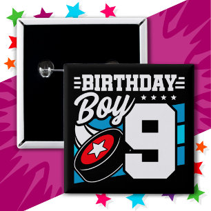 Badge Carré 5 Cm Jeu de hockey de 9 ans Thème 9e anniversaire garço