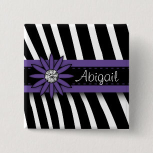 Badge Carré 5 Cm Jeu Floral Violet & Modèle Zèbre