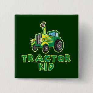 Badge Carré 5 Cm Jeune Tracteur vert