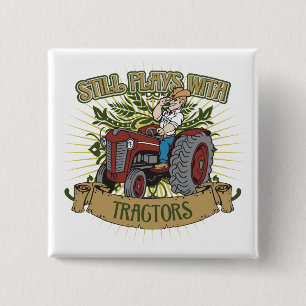Badge Carré 5 Cm Jeux toujours avec les tracteurs rouges