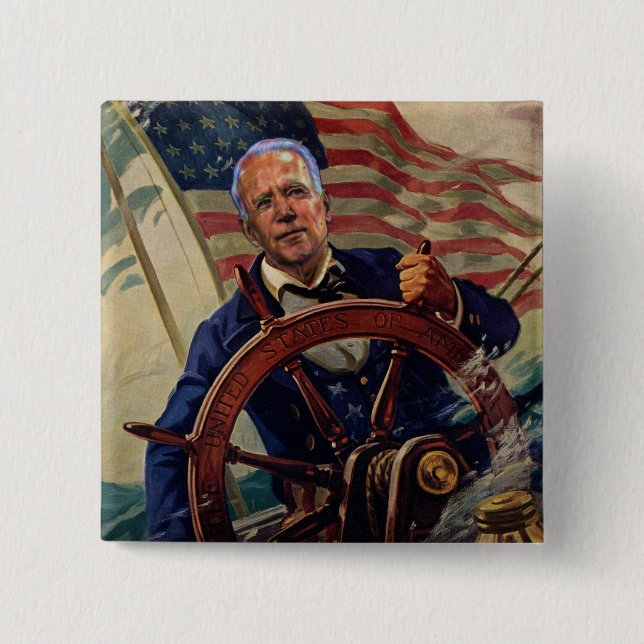 Badge Carré 5 Cm Joe Biden prend la barre (Devant)