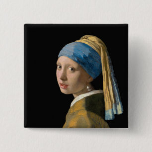 Badge Carré 5 Cm Johannes Vermeer - Fille avec une oreille perle