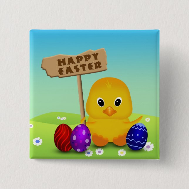 Badge Carré 5 Cm Joli bébé de Pâques poussin (Devant)
