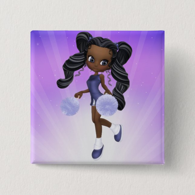 Badge Carré 5 Cm Joli bouton de pom-pom girl d'Afro-américain (Devant)