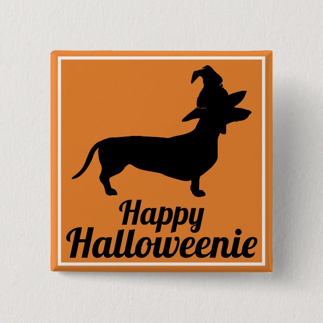 Badge Carré 5 Cm Joli Casquette Halloween Dachshund & Witch (Devant)
