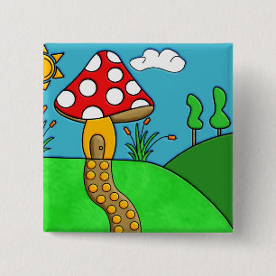 Badge Carré 5 Cm joli champignon rouge