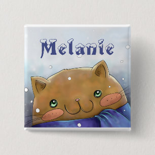 Badge Carré 5 Cm Joli chat d'hiver Noël personnalisé