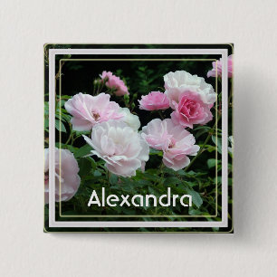 Badge Carré 5 Cm Joli été rose rose fleurs nom pin