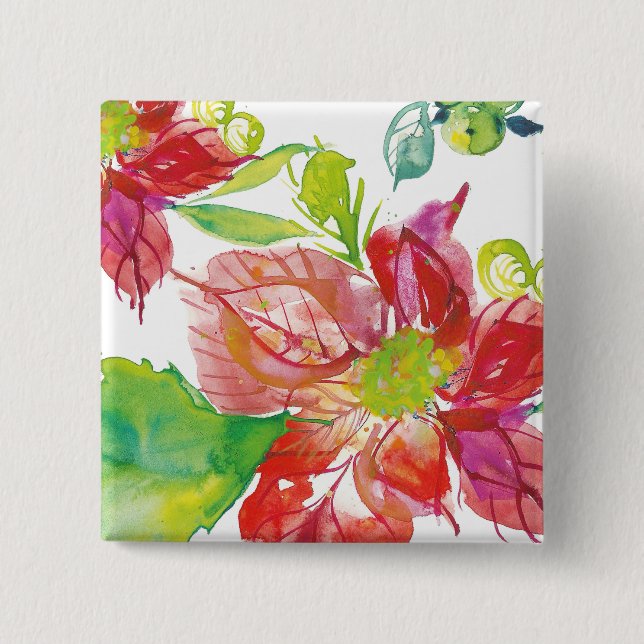 Badge Carré 5 Cm Joli néon lumineux de la poinsettia | (Devant)