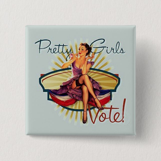 Badge Carré 5 Cm Joli vote de filles ! (Devant)