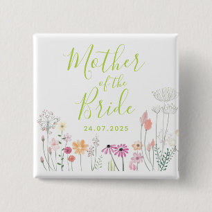 Badge Carré 5 Cm Jolie Fleur Sauvage Mère de la Mariée Shower