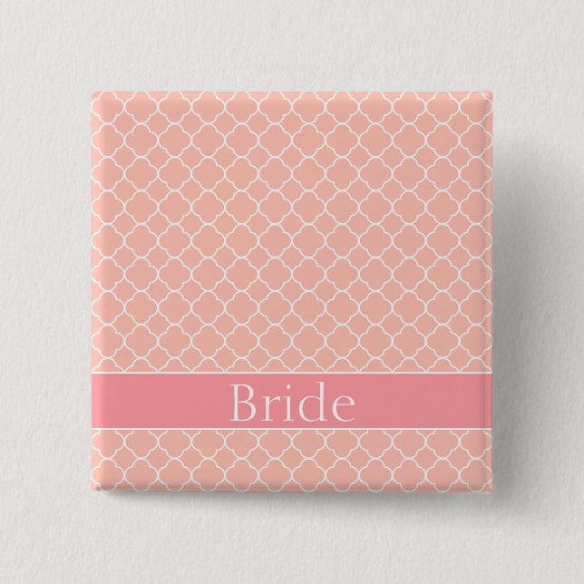Badge Carré 5 Cm Jolie mariée rose et blanc (Devant)