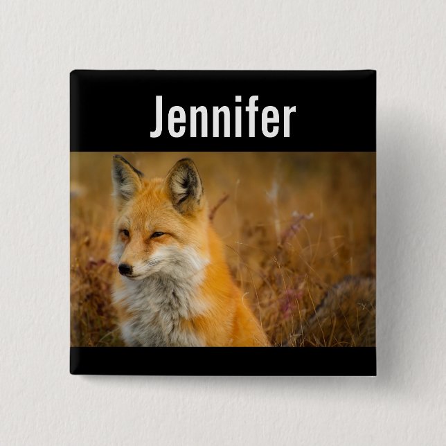 Badge Carré 5 Cm Jote Red Fox Wilderness Nature Photographie (Devant)