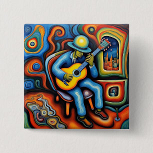 Badge Carré 5 Cm Joueur de guitare