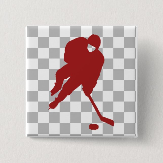 BADGE CARRÉ 5 CM JOUEUR DE HOCKEY ROUGE (Devant)
