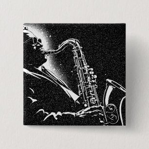 Badge Carré 5 Cm Joueur de saxophone de style graphique NB 50s