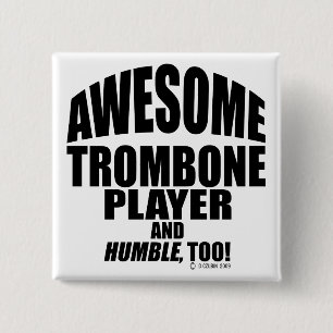 Badge Carré 5 Cm Joueur de trombone impressionnant