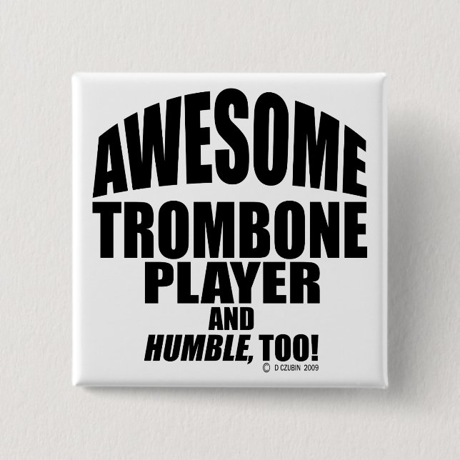 Badge Carré 5 Cm Joueur Trombone génial (Devant)