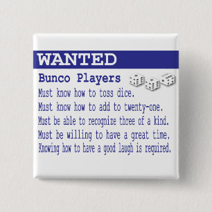 Badge Carré 5 Cm joueurs voulus de bunco