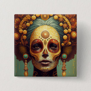 Badge Carré 5 Cm Jour De La Femme Morte Du Crâne De Sucre