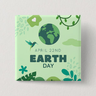 Badge Carré 5 Cm Jour des terres Green Globe Plantes Nature