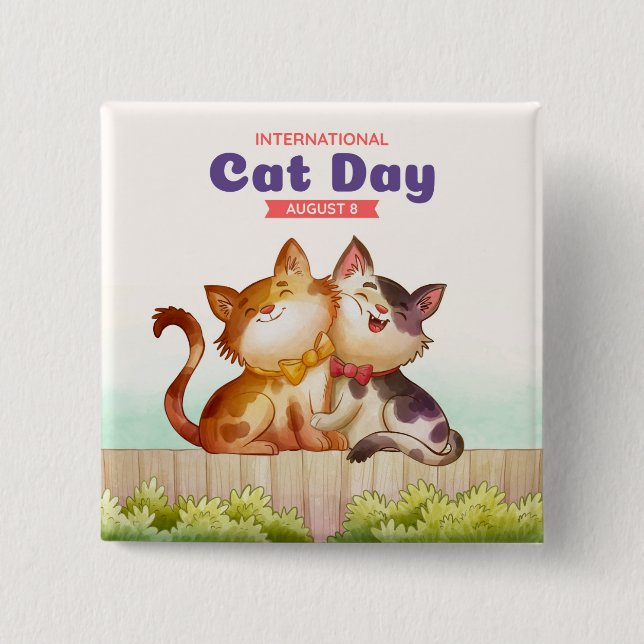 Badge Carré 5 Cm Journée internationale du chat (Devant)