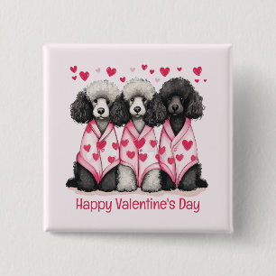 Badge Carré 5 Cm Joyeuse Saint-Valentin Chiens Caniches Standards