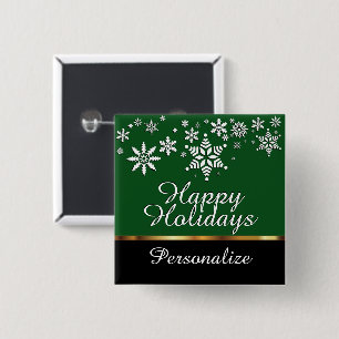 Badge Carré 5 Cm Joyeuses fêtes de Noël - Vert foncé