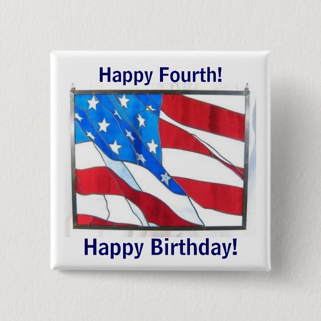 Badge Carré 5 Cm Joyeux 4 juillet anniversaire ! (Devant)