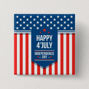 Badge Carré 5 Cm Joyeux 4 juillet étoiles et rayures